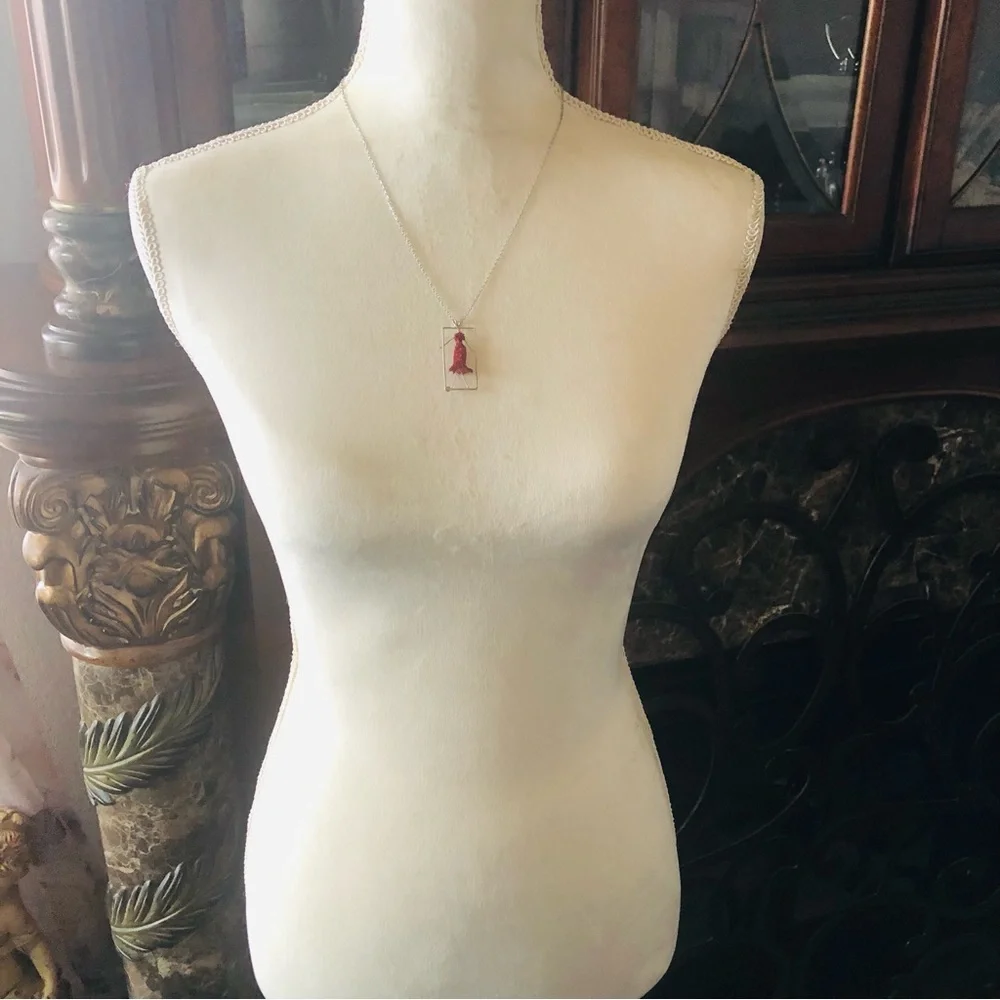 Hand crochet fashionable lady pendant on stainless steel chain necklace